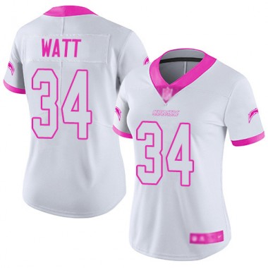 Los Angeles Chargers NFL Football Derek Watt White Pink Jersey Women Limited  #34 Rush Fashion